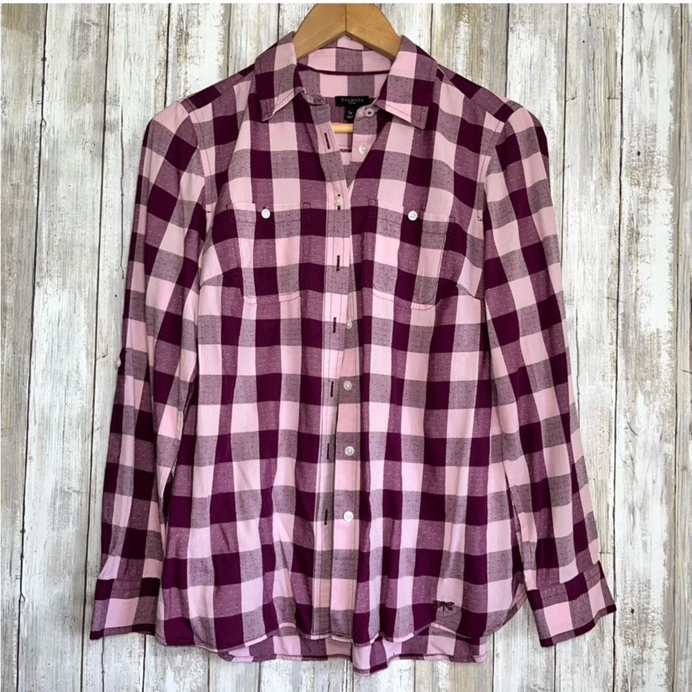 Talbots Purple Plaid Button Down - image 1